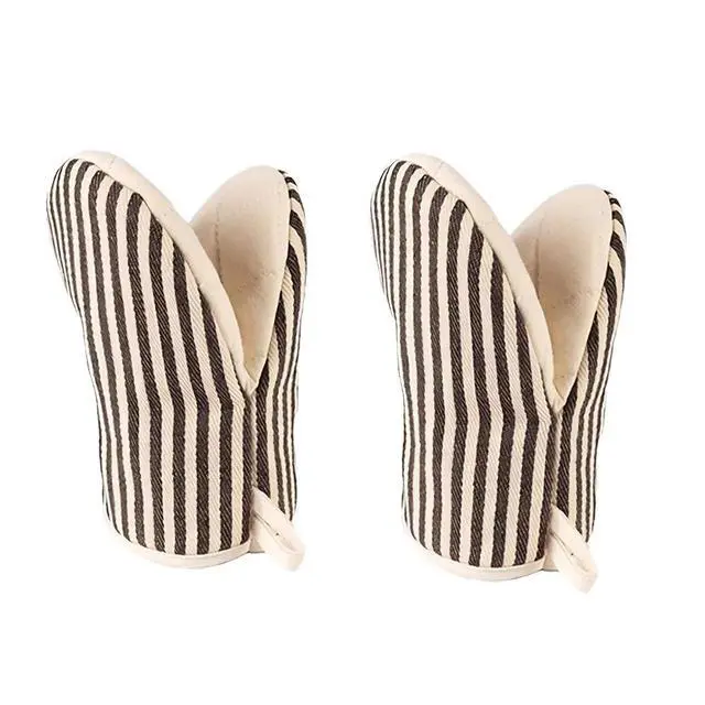 Main image of Heat Resistant Mini Oven Mitts 2-Pack - 500°F Heat Protection Cotton Striped Oven Gloves, Small Non-Slip Duckbill Design Mitt for Baking, Grilling, BBQ, Kitchen Pot Holders Set (5.5" x 7.1", Coffee)