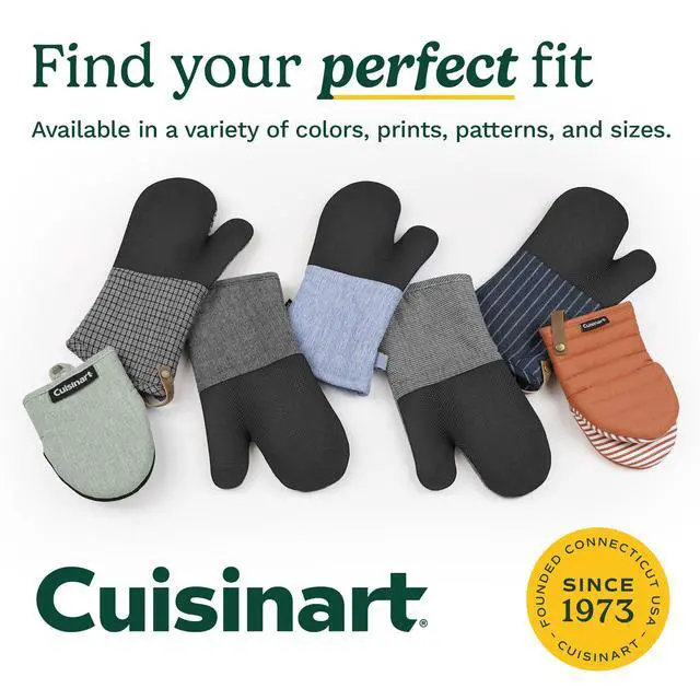 Alt view image 7 of 7 - Cuisinart Mini Oven Mitts 5.5 x 8 Heat-Resistant Kitchen Mitts for Oven with Non-Slip Printed Silicone, Cotton Filling, and Faux Leather Loop Durable Oven Mitt Set for Cooking & Baking