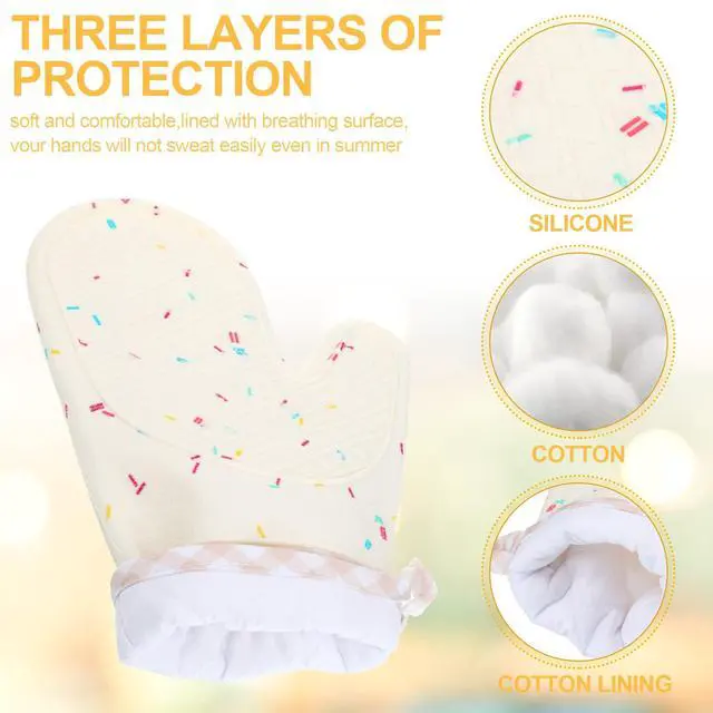 Alt view image 3 of 6 - Set of 2 Silicone Oven Mitts Waterproof Shell Oven Mitts for Kitchen for Heat Resistant 500 Degrees Washable Kitchen Mittens with Cotton Lining for Cooking Baking BBQ Grilling Microwave