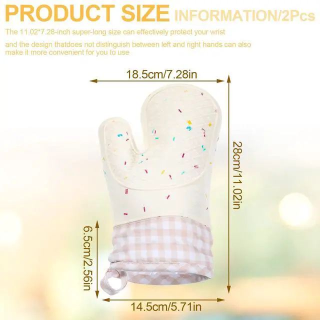 Alt view image 2 of 6 - Set of 2 Silicone Oven Mitts Waterproof Shell Oven Mitts for Kitchen for Heat Resistant 500 Degrees Washable Kitchen Mittens with Cotton Lining for Cooking Baking BBQ Grilling Microwave