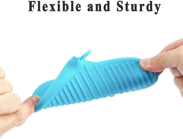 Alt view image 3 of 7 - 4PCS Silicone Oven Mitts Heat Resistant, Silicone Potholders for Kitchen, Mini Rubber Oven Glove Kitchen Mittens, Cute Cooking Mitts (Blue and Green)