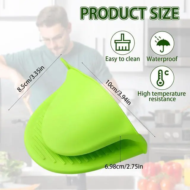 Alt view image 2 of 6 - 2PCS Silicone Oven Mitts - Heat Resistant Thick Potholders for Kitchen - Non-Slip Rubber Oven Glove Kitchen Mittens - Cute Pot Holders for Grill, Pizza Stone, Air Fryer, Dishwasher Safe Green