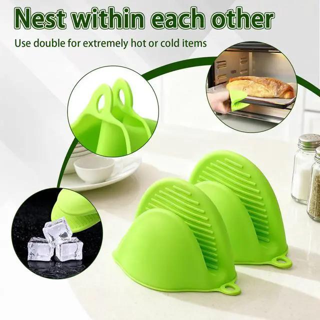 Alt view image 3 of 6 - 2PCS Silicone Oven Mitts - Heat Resistant Thick Potholders for Kitchen - Non-Slip Rubber Oven Glove Kitchen Mittens - Cute Pot Holders for Grill, Pizza Stone, Air Fryer, Dishwasher Safe Green
