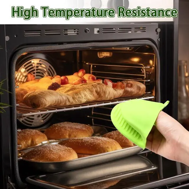 Alt view image 4 of 6 - 2PCS Silicone Oven Mitts - Heat Resistant Thick Potholders for Kitchen - Non-Slip Rubber Oven Glove Kitchen Mittens - Cute Pot Holders for Grill, Pizza Stone, Air Fryer, Dishwasher Safe Green