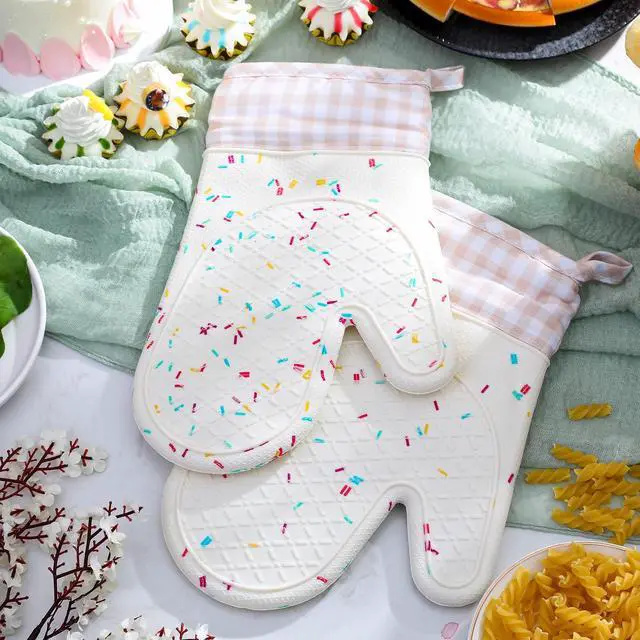 Alt view image 5 of 6 - Set of 2 Silicone Oven Mitts Waterproof Shell Oven Mitts for Kitchen for Heat Resistant 500 Degrees Washable Kitchen Mittens with Cotton Lining for Cooking Baking BBQ Grilling Microwave