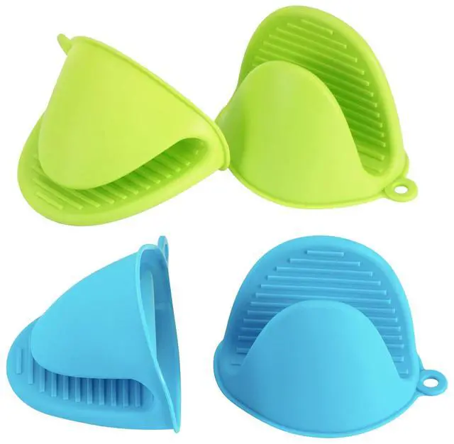 Main image of 4PCS Silicone Oven Mitts Heat Resistant, Silicone Potholders for Kitchen, Mini Rubber Oven Glove Kitchen Mittens, Cute Cooking Mitts (Blue and Green)