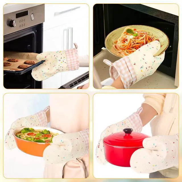 Alt view image 4 of 6 - Set of 2 Silicone Oven Mitts Waterproof Shell Oven Mitts for Kitchen for Heat Resistant 500 Degrees Washable Kitchen Mittens with Cotton Lining for Cooking Baking BBQ Grilling Microwave