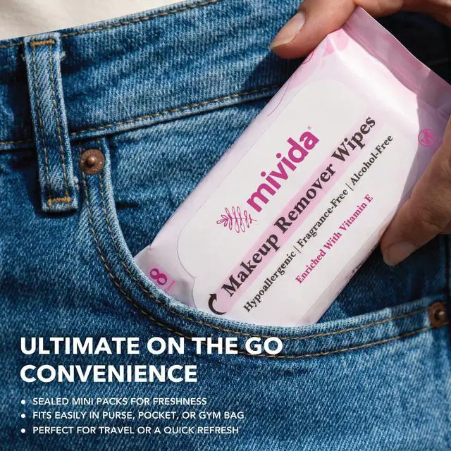 Alt view image 5 of 7 - Hypoallergenic Mini Makeup Remover Wipes Travel Size With Vitamin E, 80ct (8×10), Dermatologist Tested & Clinically Tested Makeup Wipes, 10 Packs