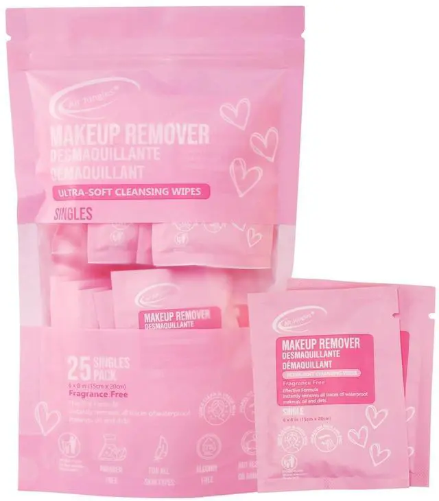 Main image of Pink Micellar Makeup Remover Wipes - 25ct Individually Wrapped Travel Size Facial Cleansing Wipes with Vitamin E, Gentle Face Wipes for Sensitive Skin, Gift for Women & Girls