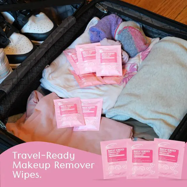 Alt view image 7 of 7 - Pink Micellar Makeup Remover Wipes - 25ct Individually Wrapped Travel Size Facial Cleansing Wipes with Vitamin E, Gentle Face Wipes for Sensitive Skin, Gift for Women & Girls
