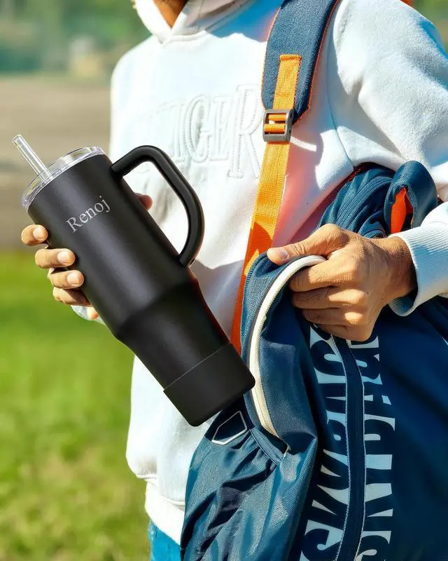 Alt view image 3 of 7 - Insulated Mug 100% Spill Resistant Insulated Water Bottle for Iced Coffee & Hot Drinks - Fits Car Cup Holder, Ideal Gift, 2 Straws & Silicone Boot - FlexSlide White 32 oz