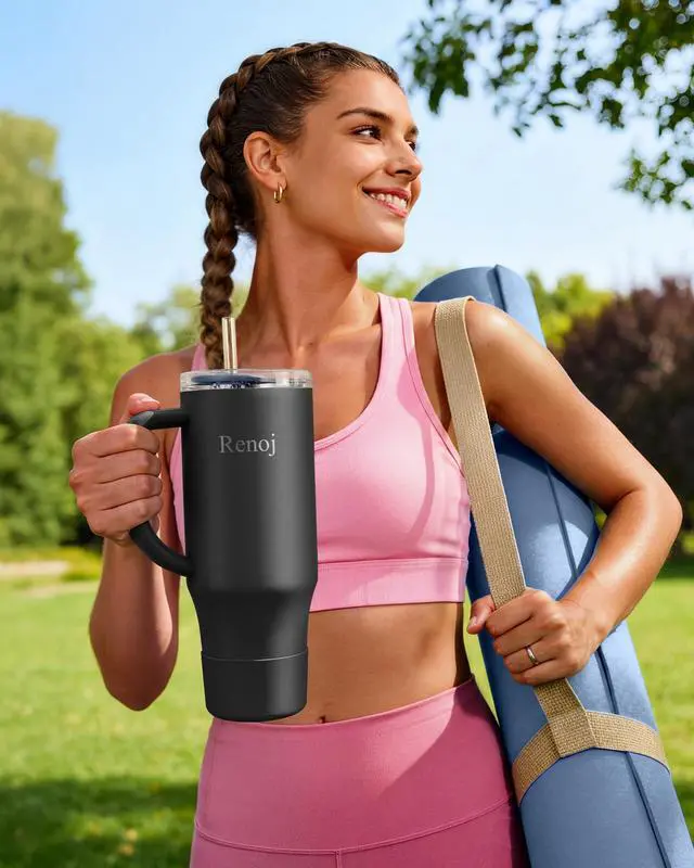 Alt view image 6 of 7 - Insulated Mug 100% Spill Resistant Insulated Water Bottle for Iced Coffee & Hot Drinks - Fits Car Cup Holder, Ideal Gift, 2 Straws & Silicone Boot - FlexSlide White 32 oz