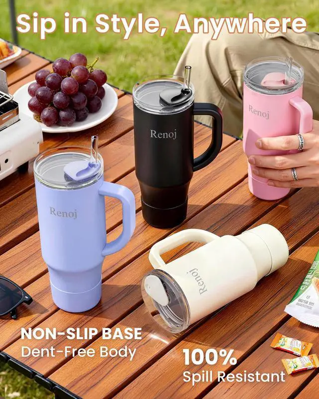 Alt view image 7 of 7 - Insulated Mug 100% Spill Resistant Insulated Water Bottle for Iced Coffee & Hot Drinks - Fits Car Cup Holder, Ideal Gift, 2 Straws & Silicone Boot - FlexSlide White 32 oz