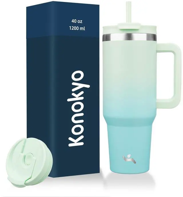 Main image of 40 oz Tumbler with Handle and 2 Straws,2 in 1 Lid Insulated Water Bottle Stainless Steel Travel Coffee Mug,Mint