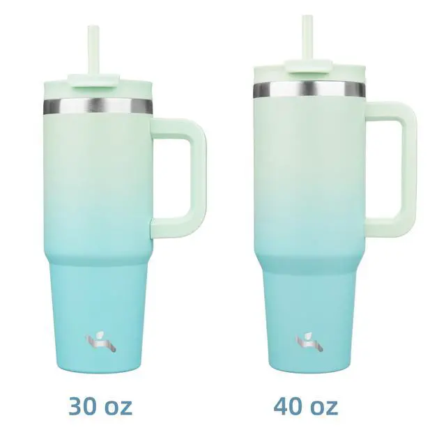 Alt view image 3 of 7 - 40 oz Tumbler with Handle and 2 Straws,2 in 1 Lid Insulated Water Bottle Stainless Steel Travel Coffee Mug,Mint