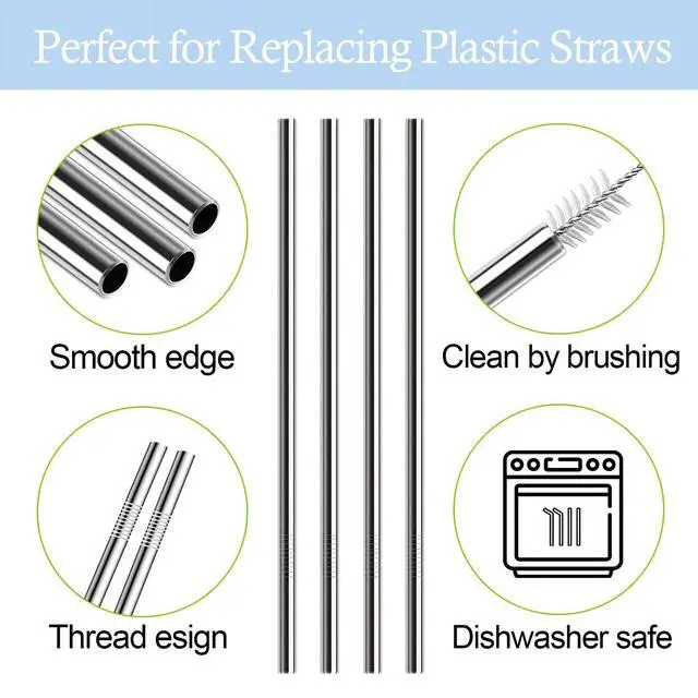 Alt view image 6 of 7 - Metal Straws Replacement for Ello Pop & Fill 22 oz Accessories, 6 PCS Reusable Stainless Steel Straw with 2 Cleaning Brush, Compatible with Ello Water Bottle