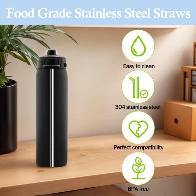 Alt view image 5 of 7 - Metal Straws Replacement for Ello Pop & Fill 22 oz Accessories, 6 PCS Reusable Stainless Steel Straw with 2 Cleaning Brush, Compatible with Ello Water Bottle