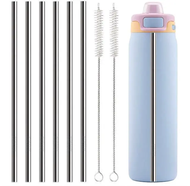 Main image of Metal Straws Replacement for Ello Pop & Fill 22 oz Accessories, 6 PCS Reusable Stainless Steel Straw with 2 Cleaning Brush, Compatible with Ello Water Bottle