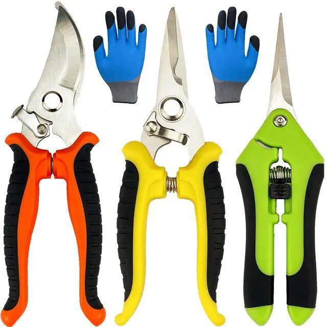 Main image of Pruning Shears, 4 Pack Garden Shears with Gardening gloves, Clippers Handheld, Stainless Steel Garden Snips, Lengnoyp Pruners for Gardening