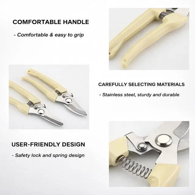 Alt view image 5 of 7 - Pruning Shears,2Pcs Pruning Shears for Gardening,Professional Garden Shears for Flowers, Bonsai and Fruits Picking (1pc Straight & 1pc Curved)
