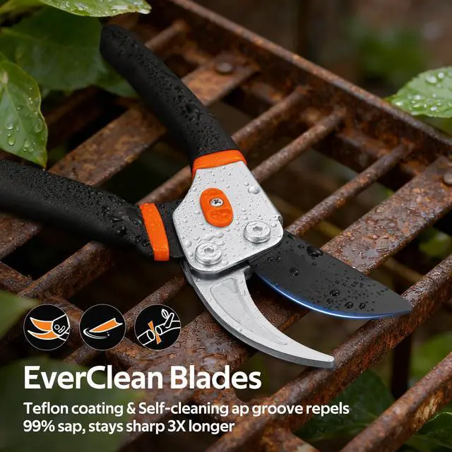 Alt view image 3 of 7 - Pruning Shears, 8.5 Professional Garden Pruner with Jam-Proof Spring & Ever-Sharp SK5 Blade, Ergonomic Bypass Clippers for Rose, Tree Trimming, Heavy Duty Bonsai Scissor for Weak Hand