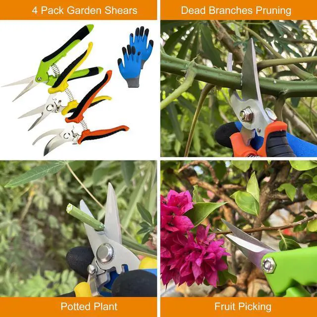 Alt view image 2 of 6 - Pruning Shears, 4 Pack Garden Shears with Gardening gloves, Clippers Handheld, Stainless Steel Garden Snips, Lengnoyp Pruners for Gardening