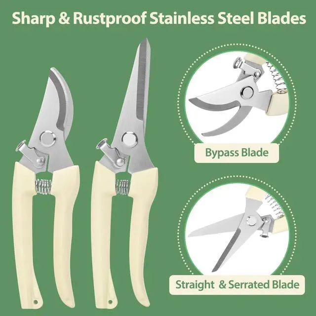 Alt view image 2 of 6 - 4PACK Pruning Shears, Stainless Steel Garden Shears, Sharp Handhled Gardening Scissors, Bypass & Straight Blade Garden Clippers for Plants, Flowers, Fruits Trees, Gardening Gifts for Women & Men