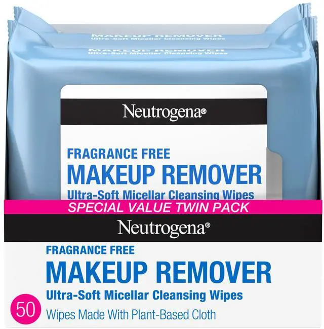 Main image of Makeup Remover Wipes for Face Daily Fragrance Free Gently Removes Oil Dirt and Waterproof Makeup in a Simple Fully Plant-Based Cloth, 2 pack of 25 ct