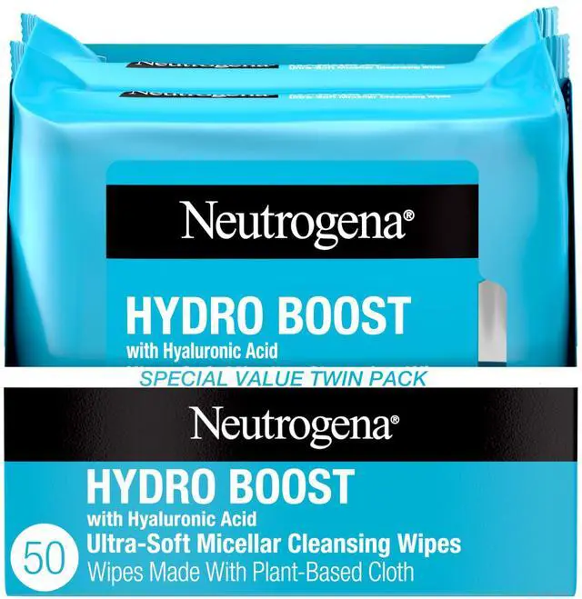 Main image of Hydro Boost Cleansing Wipes Makeup Remover for Face Micellar Gently Removes Oil, Dirt, and Waterproof Makeup Daily with Hydrating Hyaluronic Acid, 25 ct