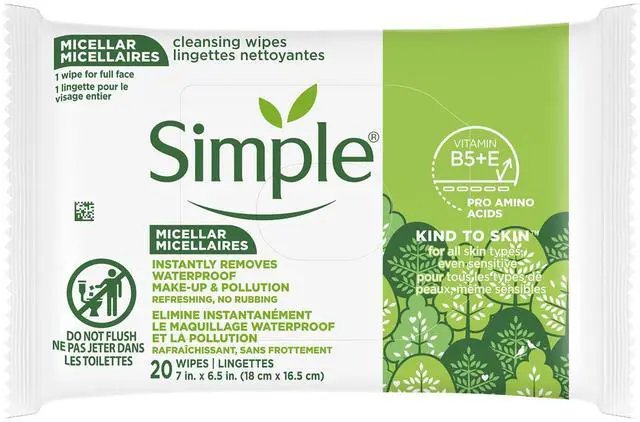 Main image of Kind To Skin Micellar Makeup Remover Wipes - Face Wipes Instantly Remove Waterproof Makeup - Enriched with Vitamin B5 and E - Vegan - 20 pc