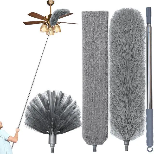 Main image of 100" Microfiber Feather Dusters for Cleaning, Cobweb Duster with Extension Pole, Spider Web Brush & Ceiling Cleaning Tools, Dust Remover Set for Cleaning High Ceilings, Furniture, Ceiling Fan, Blinds