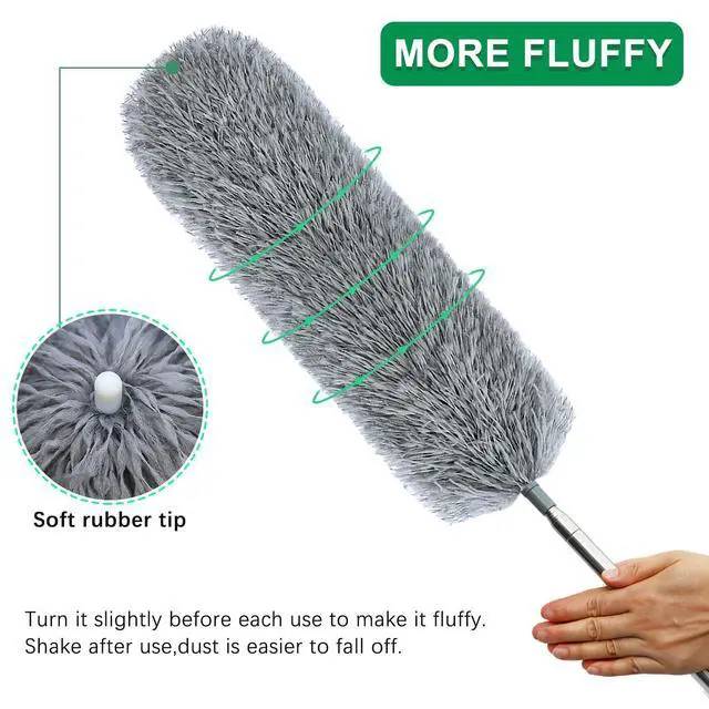 Alt view image 4 of 7 - 100" Microfiber Feather Dusters for Cleaning, Cobweb Duster with Extension Pole, Spider Web Brush & Ceiling Cleaning Tools, Dust Remover Set for Cleaning High Ceilings, Furniture, Ceiling Fan, Blinds