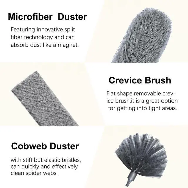 Alt view image 5 of 7 - 100" Microfiber Feather Dusters for Cleaning, Cobweb Duster with Extension Pole, Spider Web Brush & Ceiling Cleaning Tools, Dust Remover Set for Cleaning High Ceilings, Furniture, Ceiling Fan, Blinds