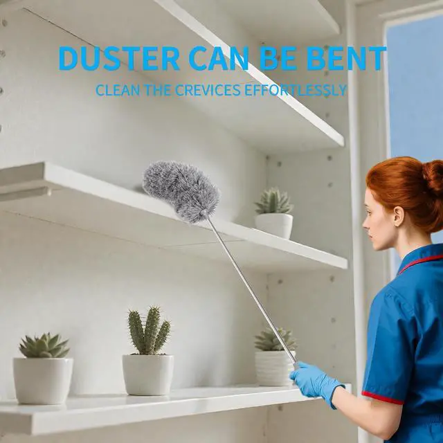 Alt view image 6 of 7 - Mini Microfiber Duster for Cleaning, Hand Duster with Extension Pole, Washable Small Duster for Car Interior, Office, Furniture