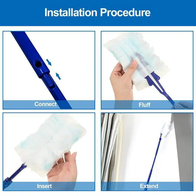 Alt view image 2 of 6 - Replacement Handles Compatible with Swiffer Duster Refill, Swiffer Duster Extended Handle,Foldable & Extendable Dust Handle Only(Blue 3pcs)