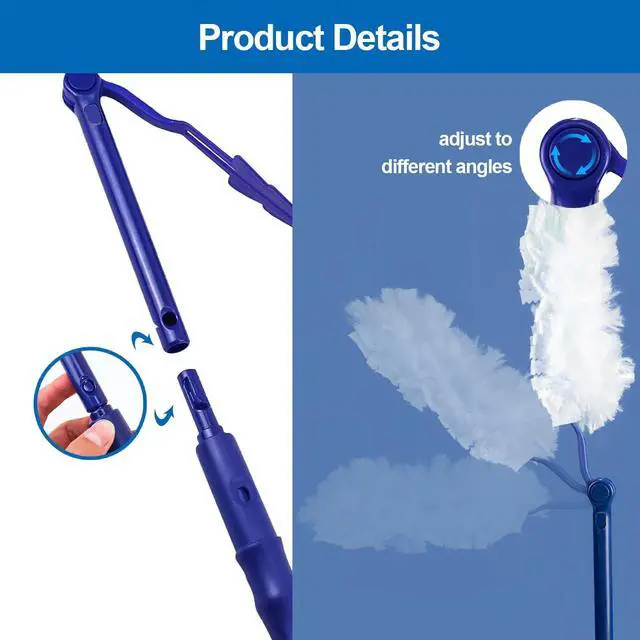 Alt view image 5 of 6 - Replacement Handles Compatible with Swiffer Duster Refill, Swiffer Duster Extended Handle,Foldable & Extendable Dust Handle Only(Blue 3pcs)