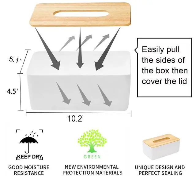 Alt view image 3 of 7 - Wood Tissue Box Cover Gloves Box Holder Wooden Rectangular Tissue Box Holder for Storage on Bathroom Vanity, Countertop, Bedroom Dresser (Large(10.2 x 5.1 x 4.5))