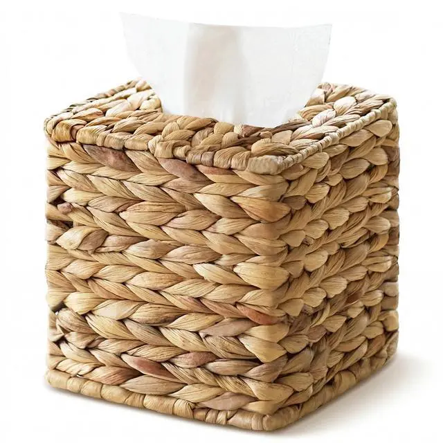 Main image of Tissue Box Cover, Square Wicker Tissue Box Holder Facial Tissues Boxes, Hand Woven Napkin Box Tissue Holder for Bathroom Bedroom Office Table Desk Night Stand, Boho Decorative, Natural