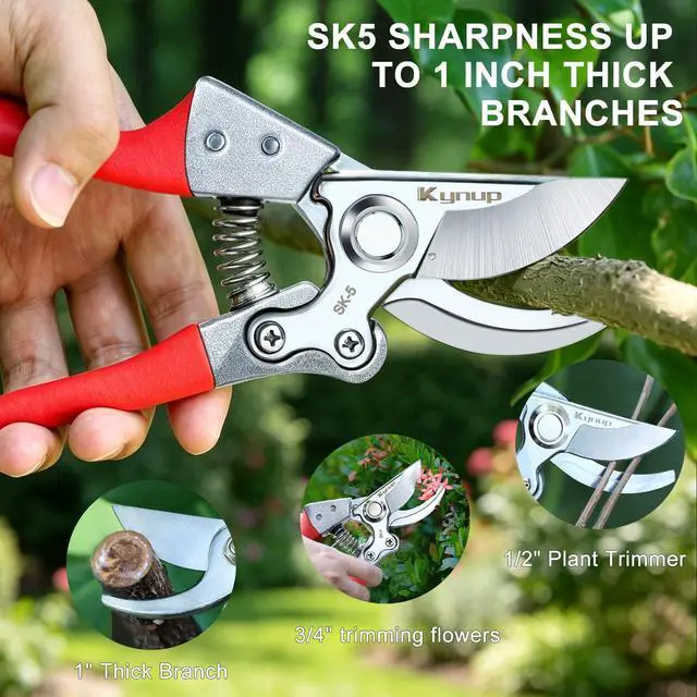 Alt view image 4 of 7 - 8.6" Professional Pruning Shears for Gardening, SK5 Stainless Steel Garden Hand Pruners for Heavy Duty Clean Cuts 4X Easier, Garden Scissors for Arthritis Left Handed, Secure Safety Lock