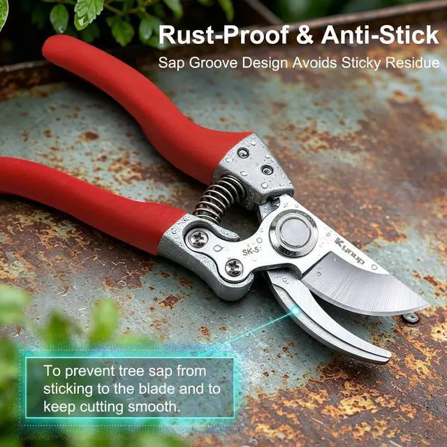 Alt view image 3 of 7 - 8.6" Professional Pruning Shears for Gardening, SK5 Stainless Steel Garden Hand Pruners for Heavy Duty Clean Cuts 4X Easier, Garden Scissors for Arthritis Left Handed, Secure Safety Lock