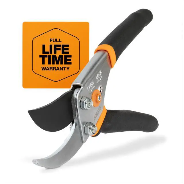 Main image of Bypass Pruning Shears, 5/8" Cut Capacity Gardening Scissors, Self-Cleaning Sap Groove Prevents Sticking, Non-Slip Grip for Cutting Stems & Branches, Sharp Steel Blades w/ Low-Friction Coating
