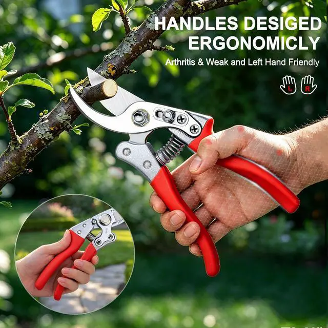 Alt view image 5 of 7 - 8.6" Professional Pruning Shears for Gardening, SK5 Stainless Steel Garden Hand Pruners for Heavy Duty Clean Cuts 4X Easier, Garden Scissors for Arthritis Left Handed, Secure Safety Lock