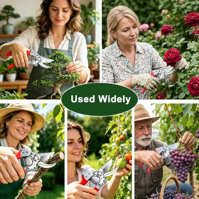 Alt view image 7 of 7 - 8.6" Professional Pruning Shears for Gardening, SK5 Stainless Steel Garden Hand Pruners for Heavy Duty Clean Cuts 4X Easier, Garden Scissors for Arthritis Left Handed, Secure Safety Lock