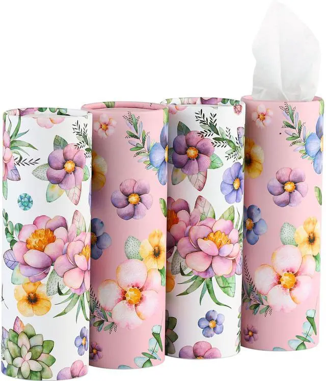 Main image of 200 Sheets Car Tissues Holder with Facial Tissues 3-ply Travel Tissue Tubes 4 PK Tissues Box Container Perfect Fit for Car Cup Holder Cylinder (Pink)