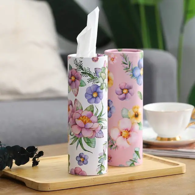 Alt view image 3 of 7 - 200 Sheets Car Tissues Holder with Facial Tissues 3-ply Travel Tissue Tubes 4 PK Tissues Box Container Perfect Fit for Car Cup Holder Cylinder (Pink)