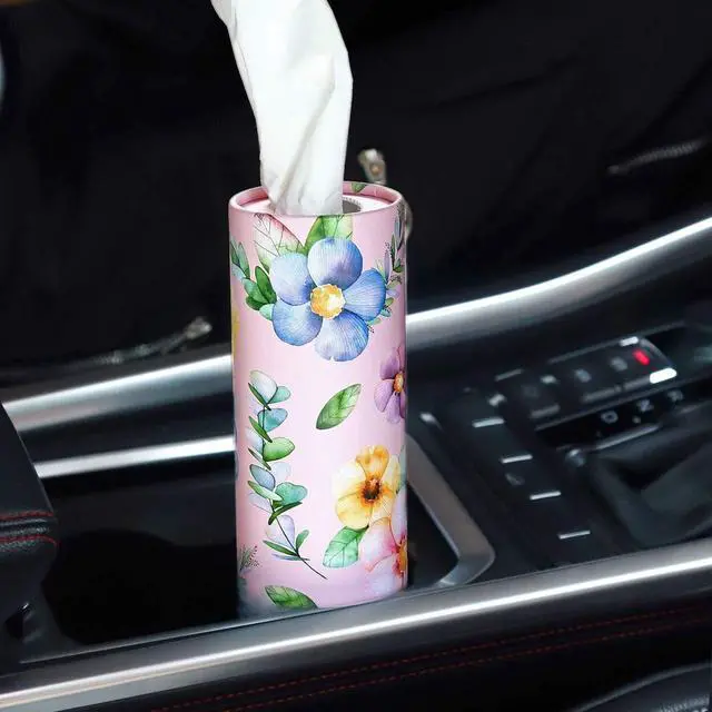 Alt view image 7 of 7 - 200 Sheets Car Tissues Holder with Facial Tissues 3-ply Travel Tissue Tubes 4 PK Tissues Box Container Perfect Fit for Car Cup Holder Cylinder (Pink)