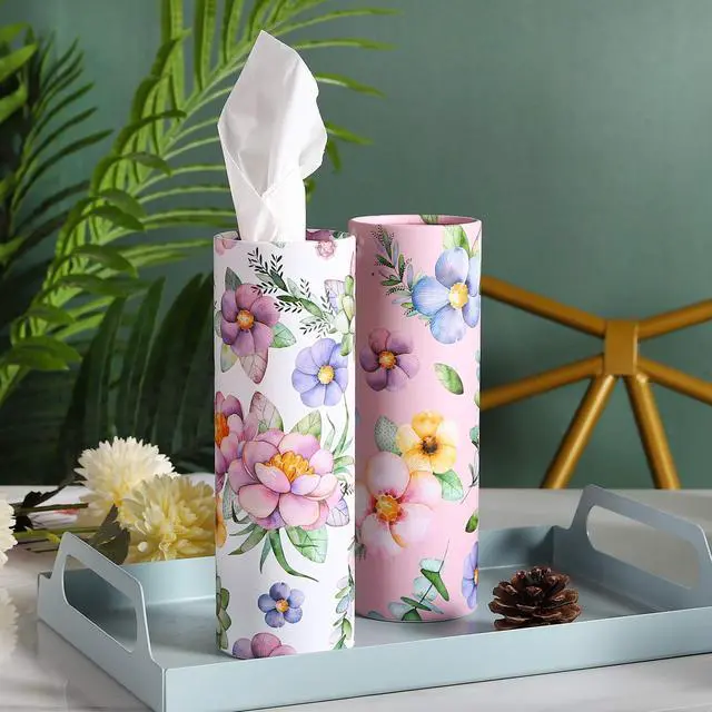Alt view image 5 of 7 - 200 Sheets Car Tissues Holder with Facial Tissues 3-ply Travel Tissue Tubes 4 PK Tissues Box Container Perfect Fit for Car Cup Holder Cylinder (Pink)