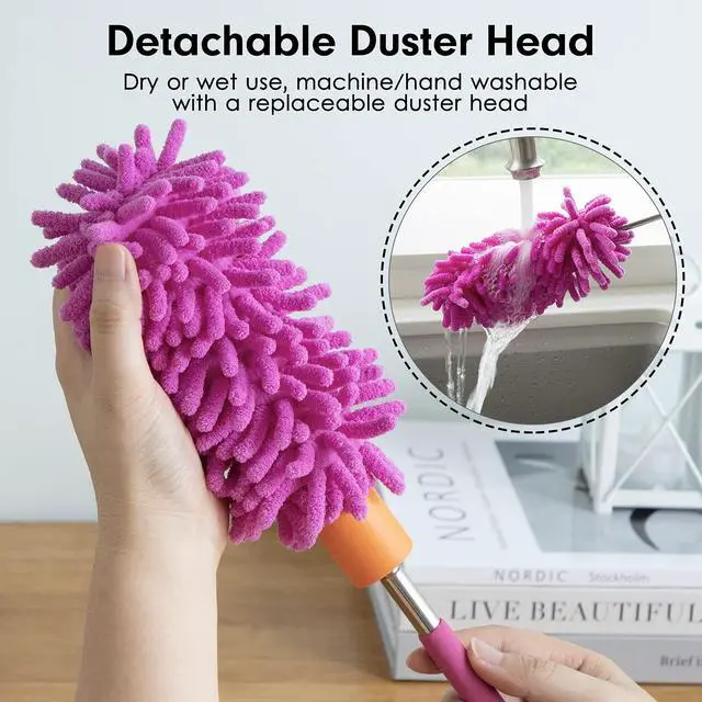 Alt view image 2 of 6 - Microfiber Duster for Cleaning, Hand Washable Dusters with 2pcs Replaceable Microfiber Head, Extendable Pole, Detachable Cleaning Brush Tool for Office, Car, Window, Furniture, Ceiling Fan