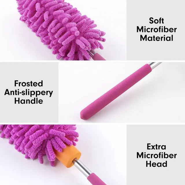 Alt view image 6 of 6 - Microfiber Duster for Cleaning, Hand Washable Dusters with 2pcs Replaceable Microfiber Head, Extendable Pole, Detachable Cleaning Brush Tool for Office, Car, Window, Furniture, Ceiling Fan