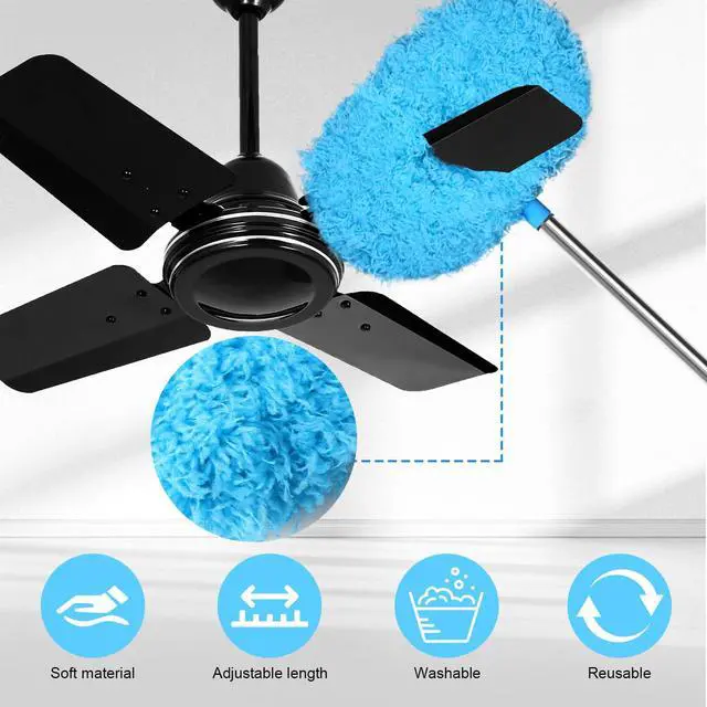 Alt view image 2 of 7 - 13-49.7 Inches Ceiling Fan Duster with Extension Pole, Adjustable and Removable Cleaner Blade for High Ceiling, Fan Cleaner for Window Door Furniture (Blue)